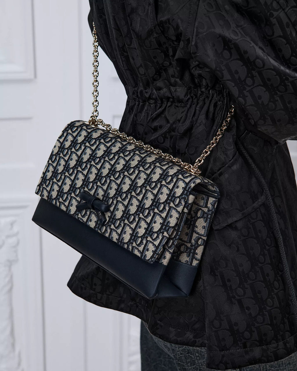 Small Dior Promenade Flap Bag Blue Dior Oblique Jacquard and Smooth Calfskin