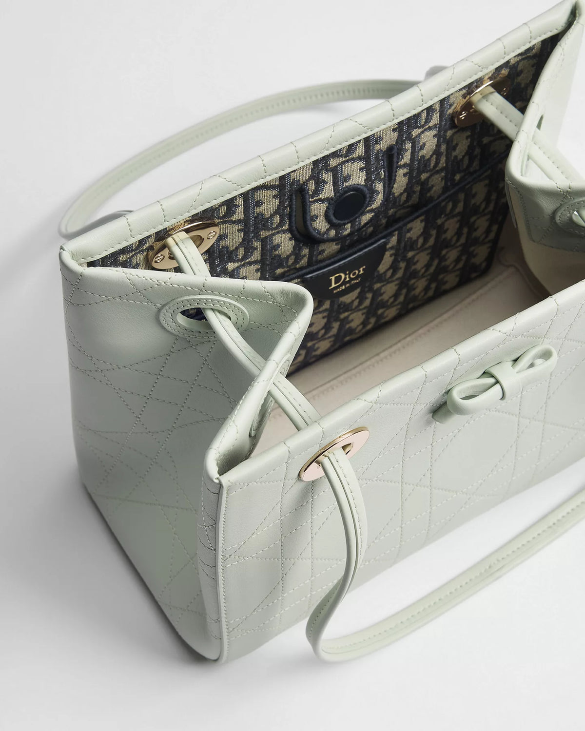 Dior Qixi Small Dior Promenade Shopping Bag Soupir Green Smooth Cannage Calfskin