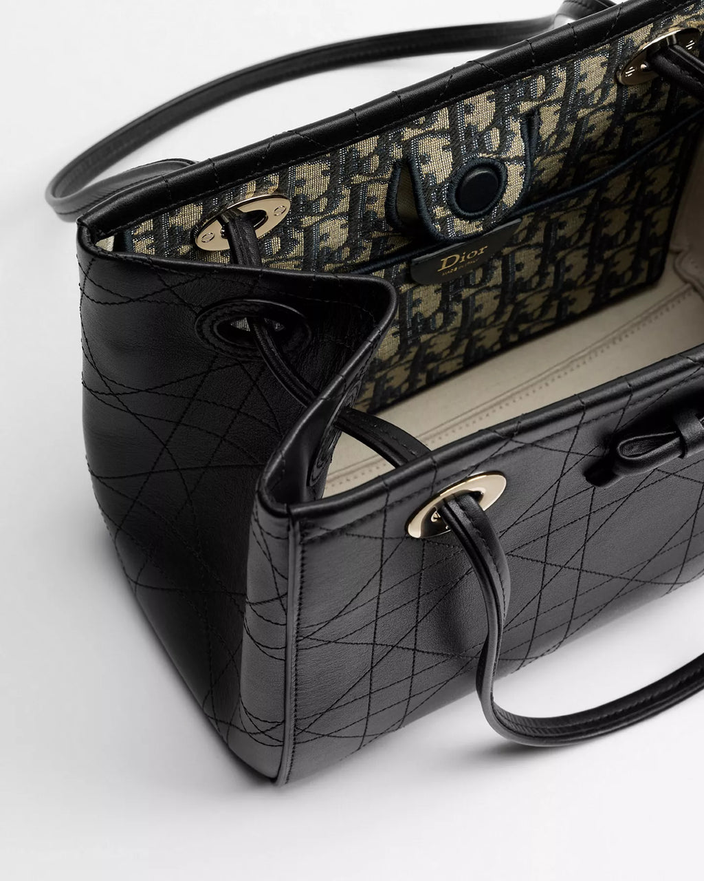 Dior Promenade Small Shopping Bag Black smooth calfskin with Cannage motif