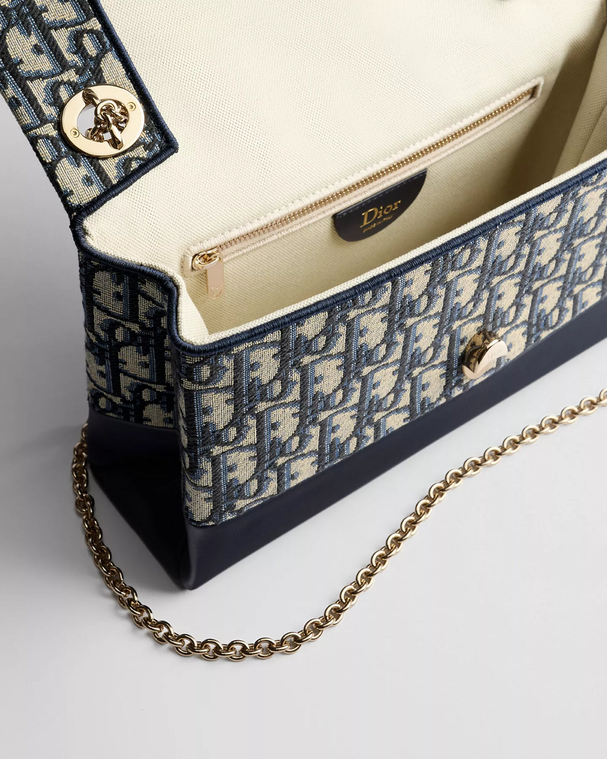 Small Dior Promenade Flap Bag Blue Dior Oblique Jacquard and Smooth Calfskin