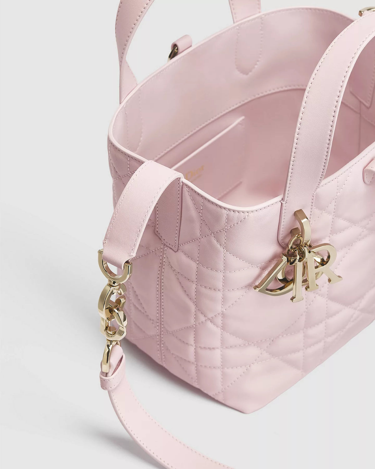 Small Dior Toujours Vertical Tote Bag Rose Tendre Macrocannage Calfskin