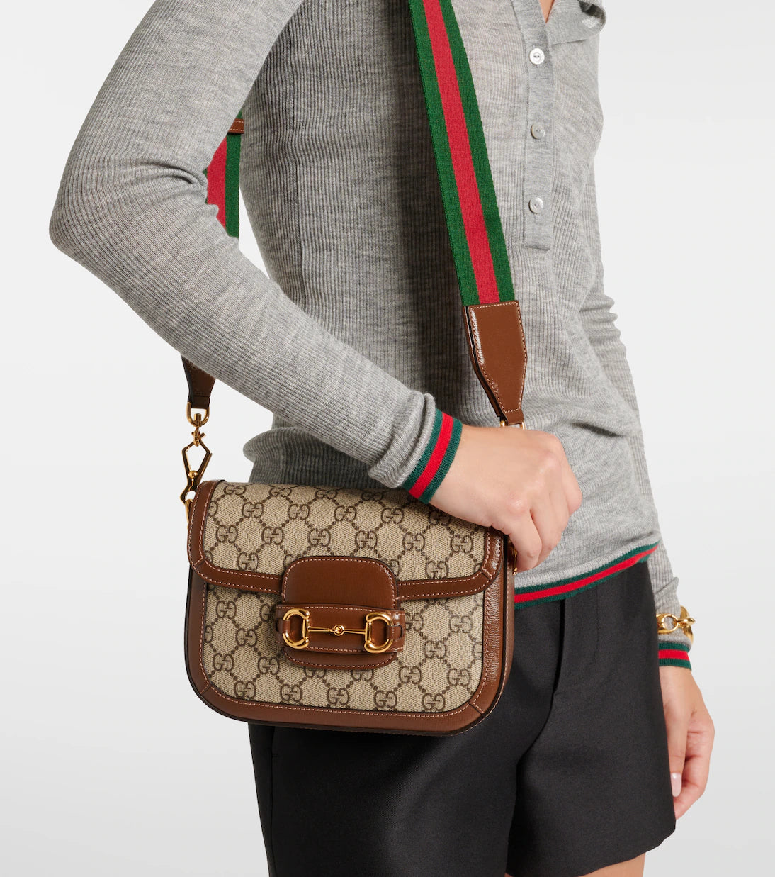 Gucci Gucci Horsebit 1955 Mini leather-trimmed shoulder bag