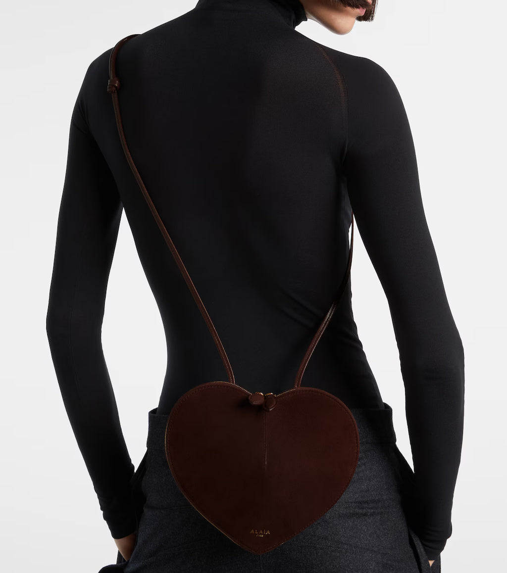 Alaïa Le Cœur Small leather and suede crossbody bag