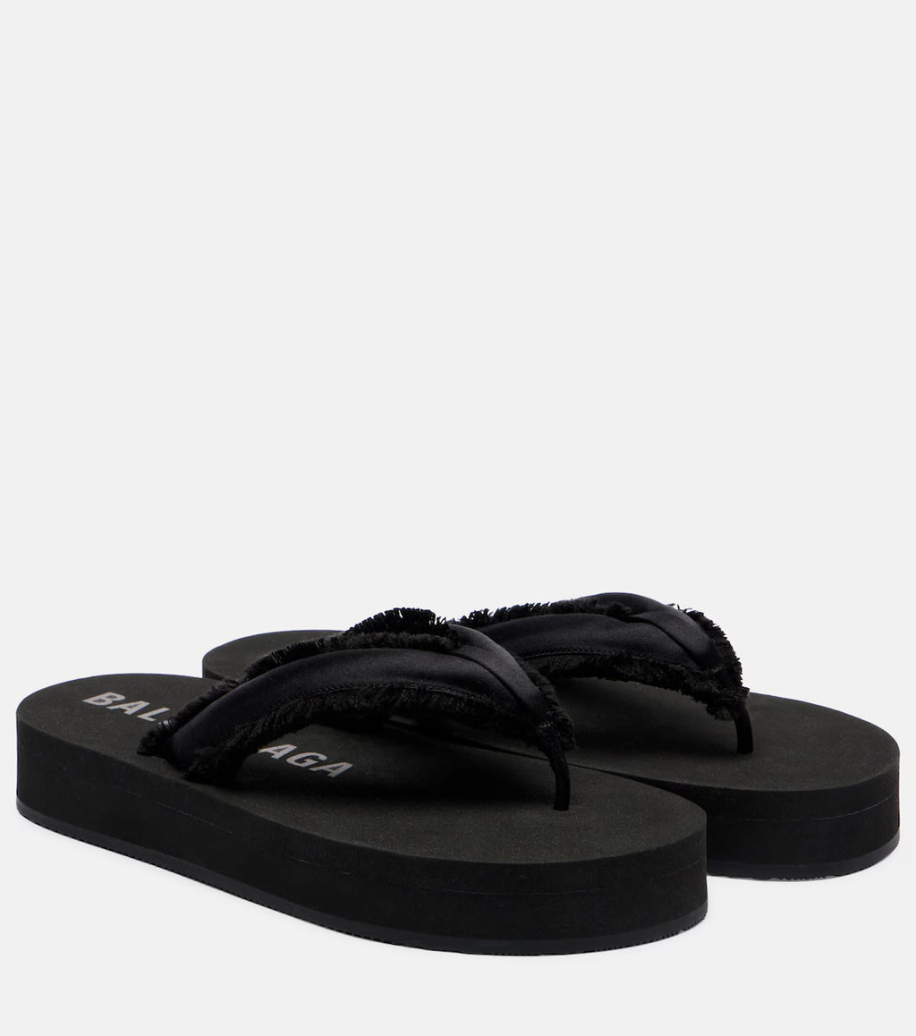 Balenciaga Cushy fringed satin platform thong sandals