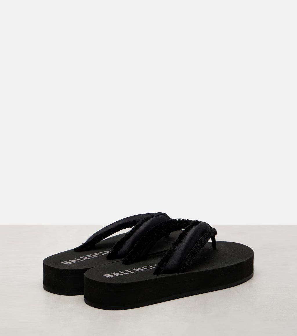 Balenciaga Cushy fringed satin platform thong sandals