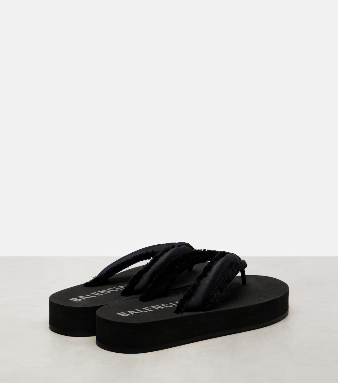 Balenciaga Cushy fringed satin platform thong sandals