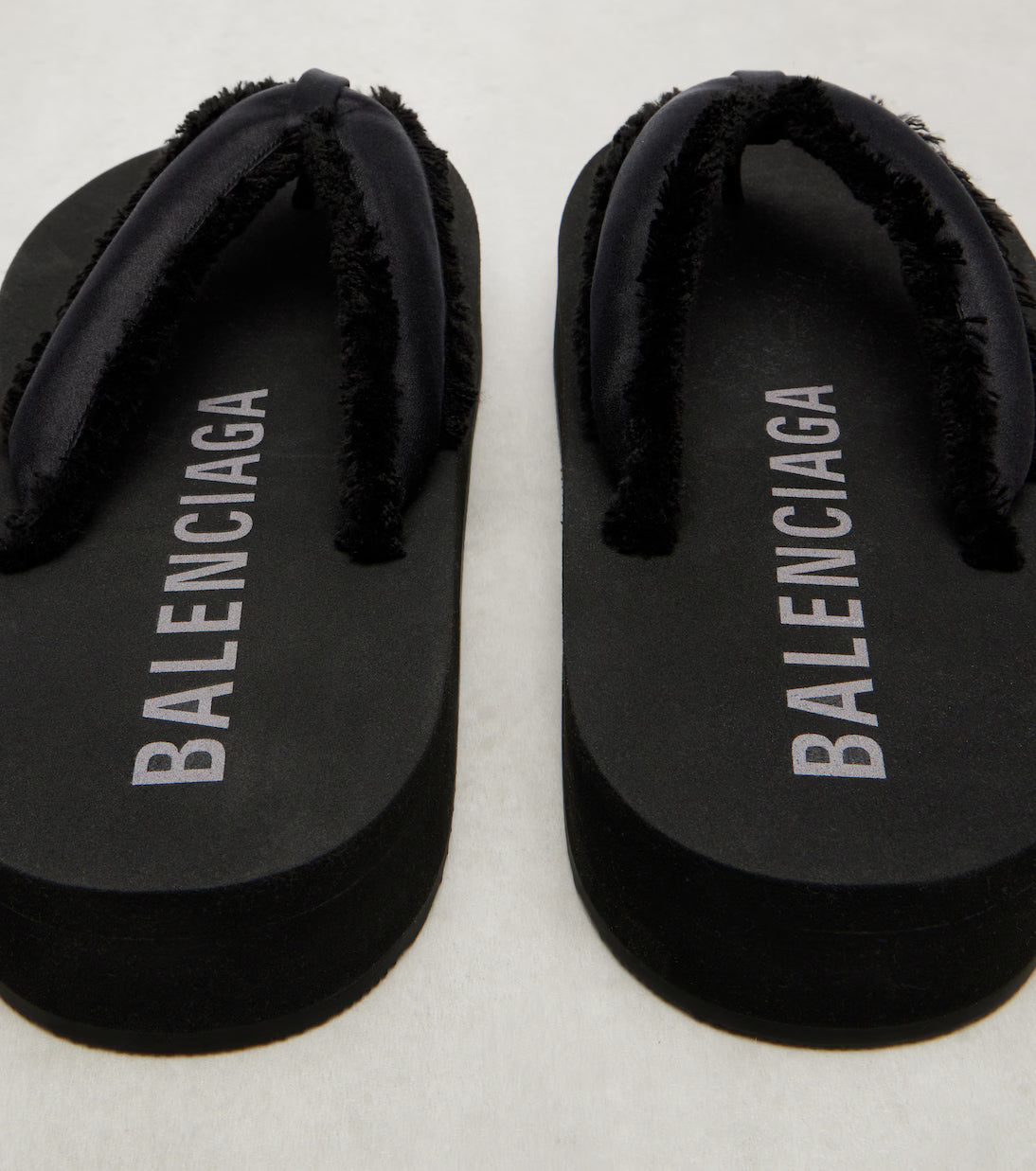Balenciaga Cushy fringed satin platform thong sandals
