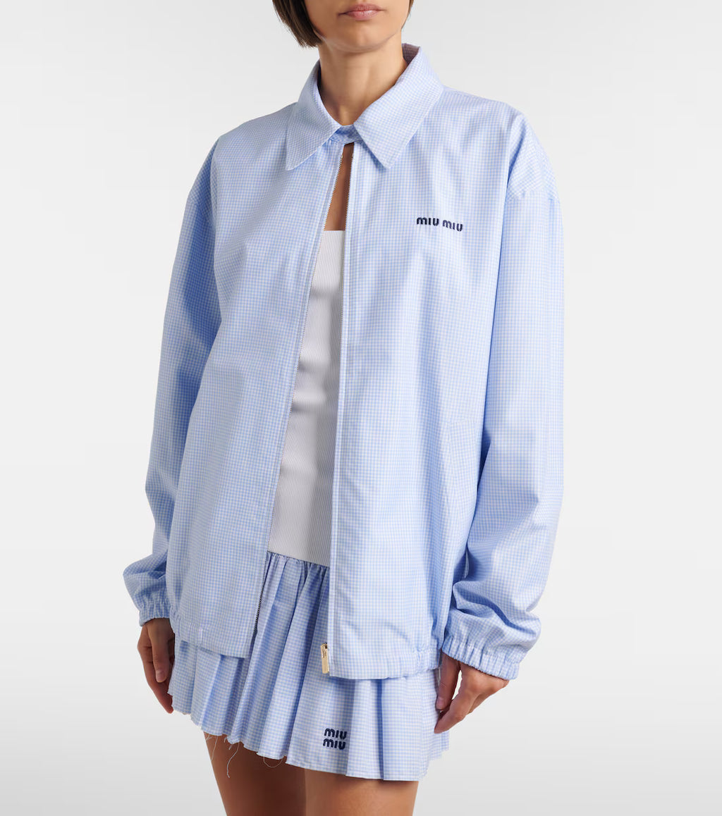 Miu Miu Logo gingham cotton blouson jacket
